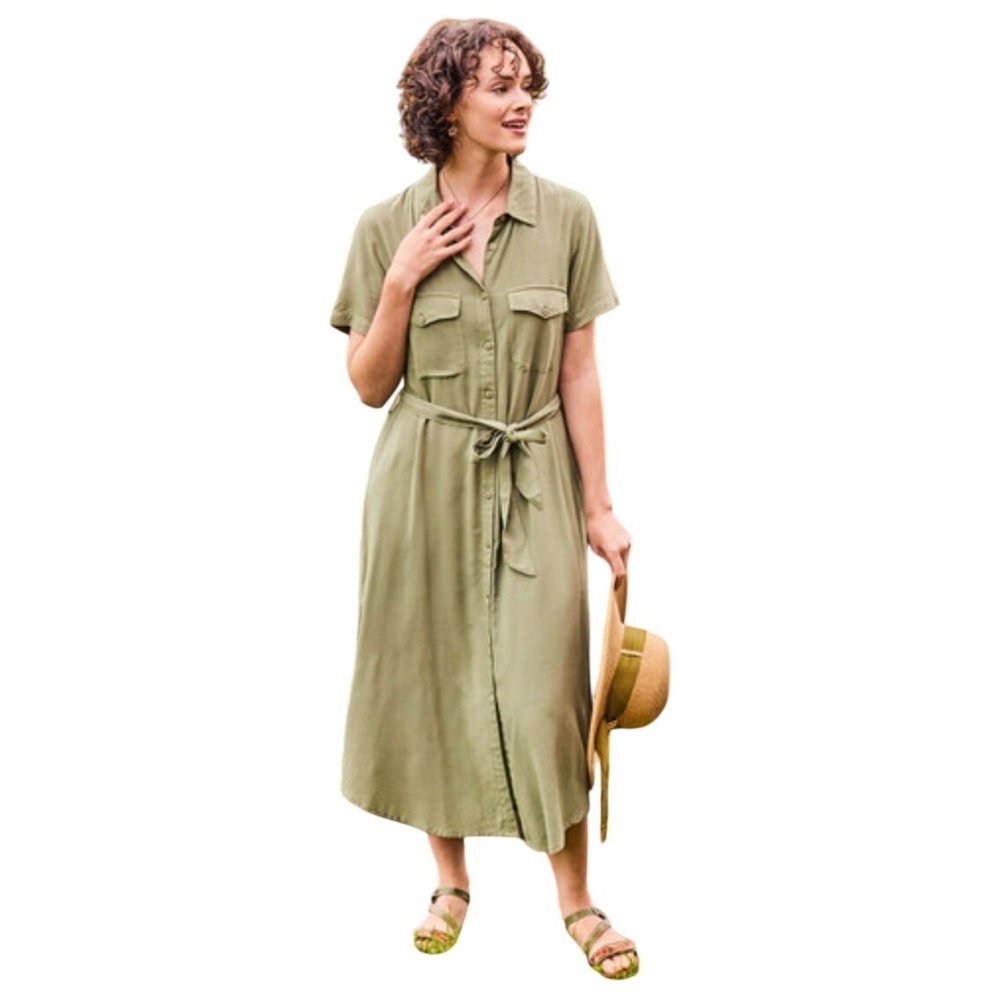 April Cornell Kalahari Olive Rayon Belted Shirtdress Large